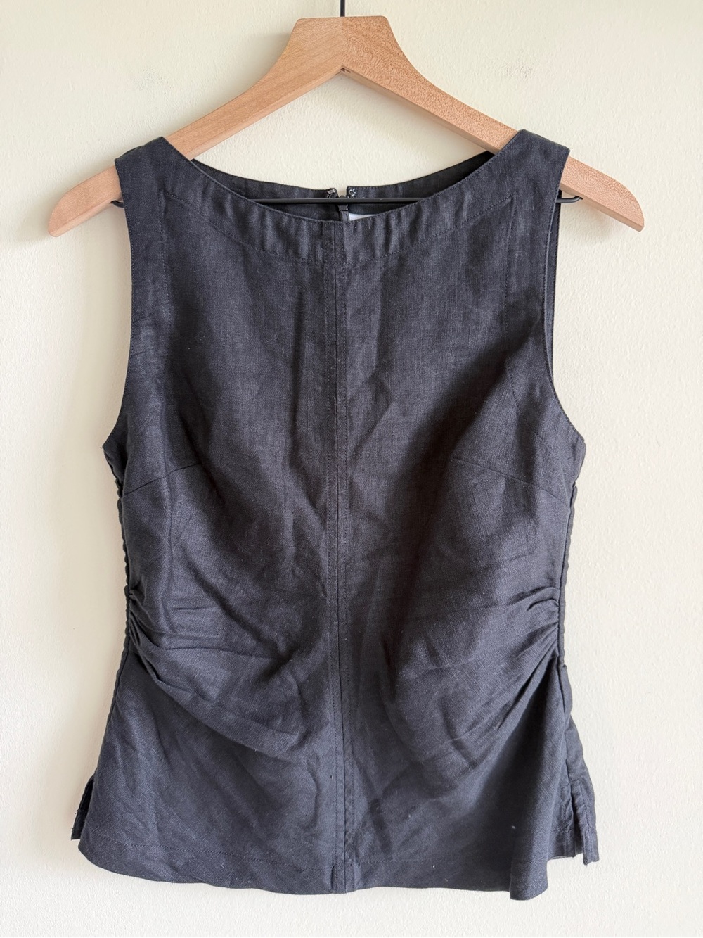 Madewell Cinched Boatneck Sleeveless Linen Top Jet Black Size 2 NWT $98 - Picture 2 of 13